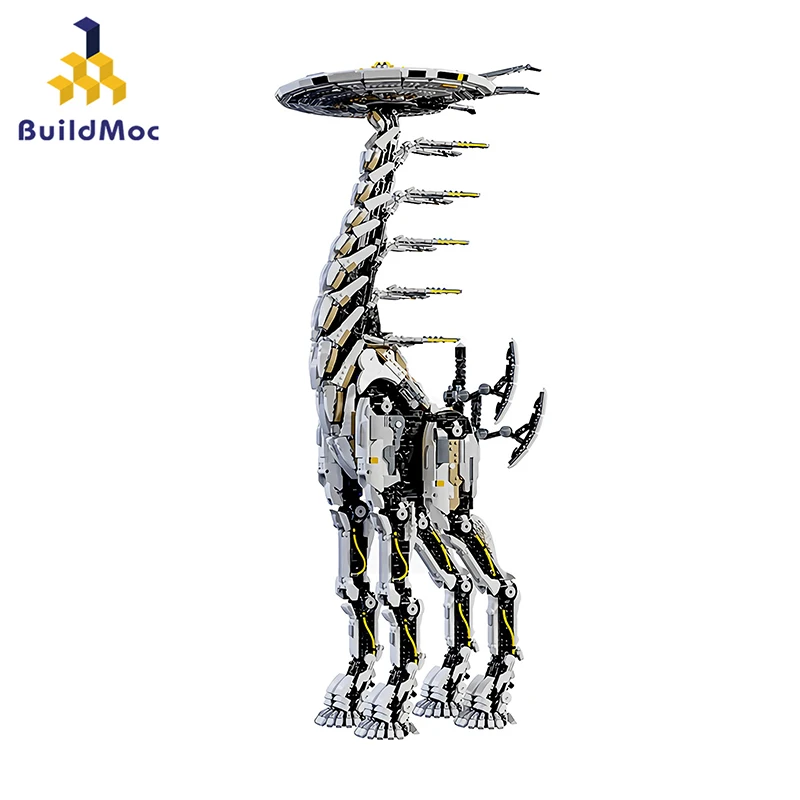 BuildMoc Horizon Dawn Thunder Zero Giant Long Necked Mecha Beast Tooth Building Blocks Set Mechanical Giraffe Monster Bricks Toy