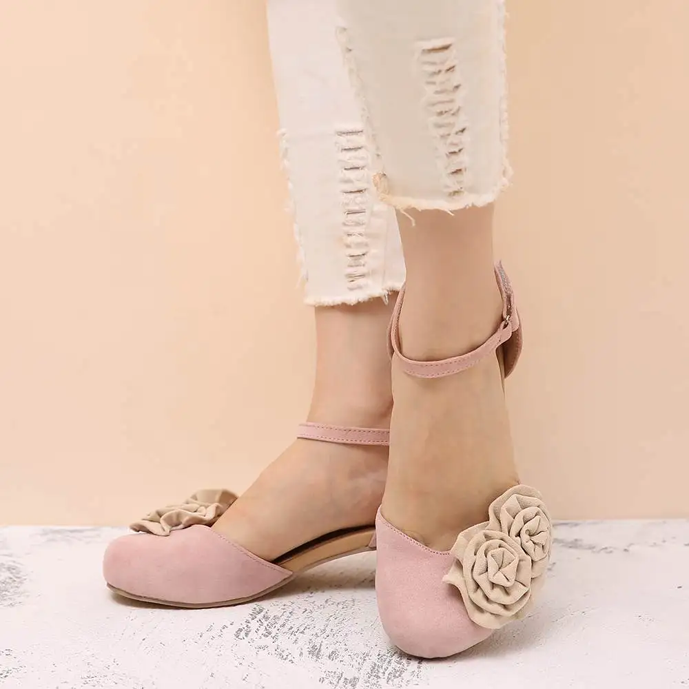 

2022 New Women Vintage Flowers Suede Ankle Female Shoes Strap Buckle Closed Toe Clogs Pumps Sandals Fashion Beach Party Shoes