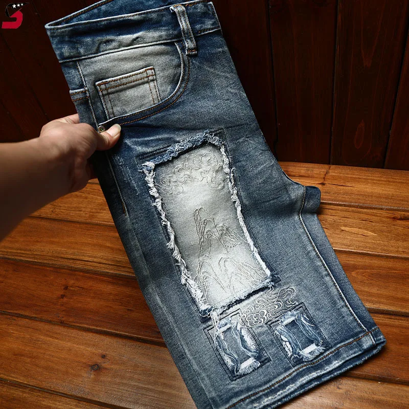 Джинсовые шорты с вышивкой в китайском стиле мужские уличные модные и красивые