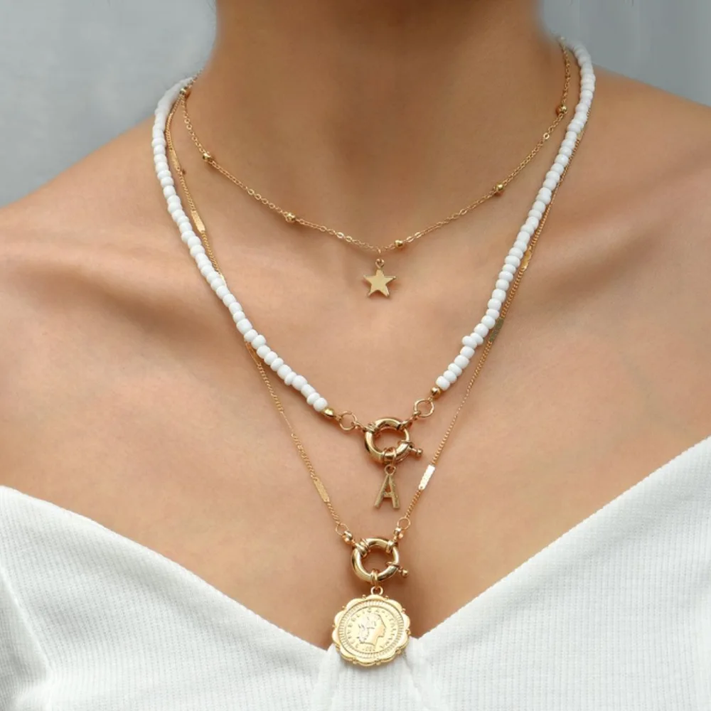 Женское многослойное ожерелье с красными бусинами золотистого цвета - купить по