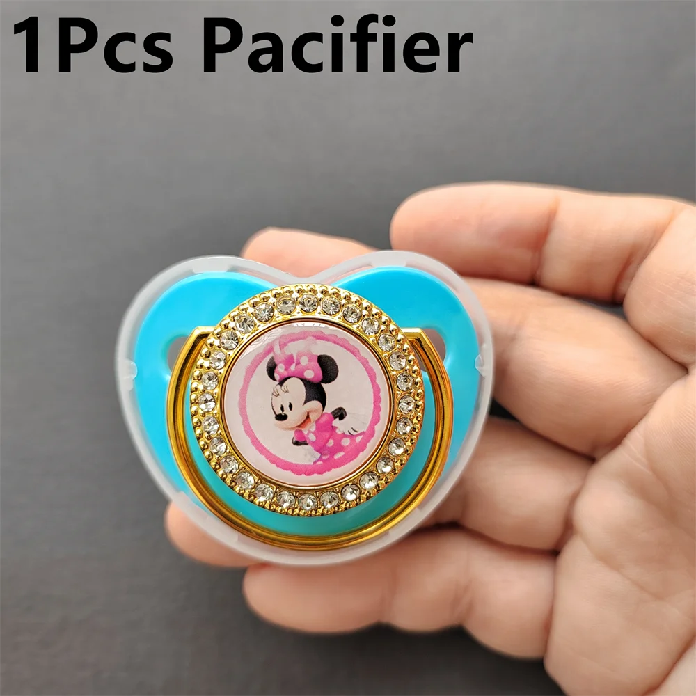 

[1Pcs] Newborn Babies 0 To 3 Months Pacifiers for Babies Sky Blue Mickey Minnie Mouse Animal Cartoon Image Bling Pacifier Gift