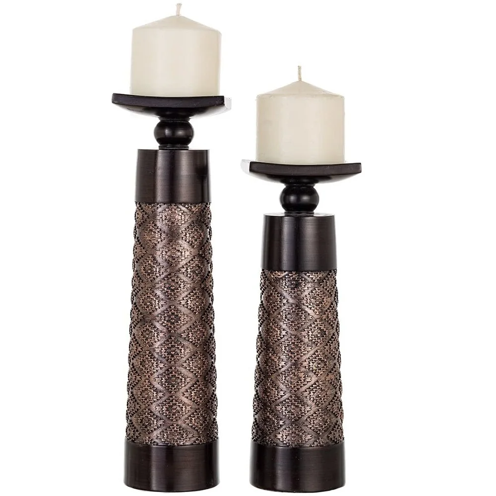 

Decorative Candle Holder Set of 2 - Home Decor Pillar Candle Stand, Coffee Table Decor for Fireplace, Living Dining Room Table