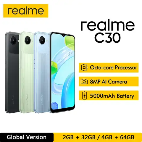Смартфон глобальная версия Realme C30, дисплей 6,5 дюйма, 5000 мАч, мощный Восьмиядерный мобильный телефон