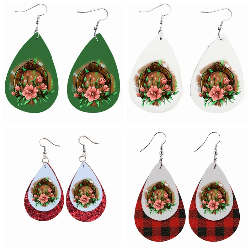 

2022 Trend New Cowhide Floral Horseshoe Earrings
