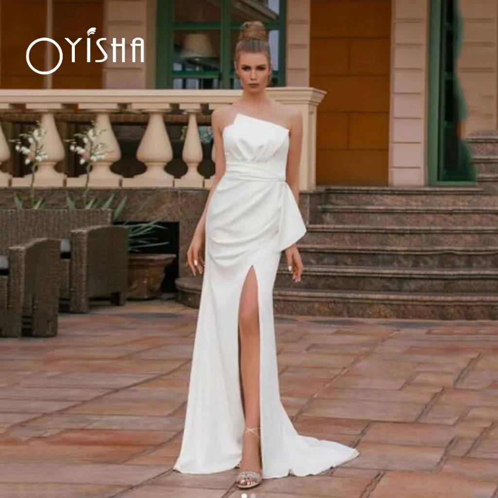 

OYISHA женское свадебное платье-Русалка без бретелек для невесты, сексуальные пляжные свадебные платья с разрезом сбоку, платье с открытой спиной
