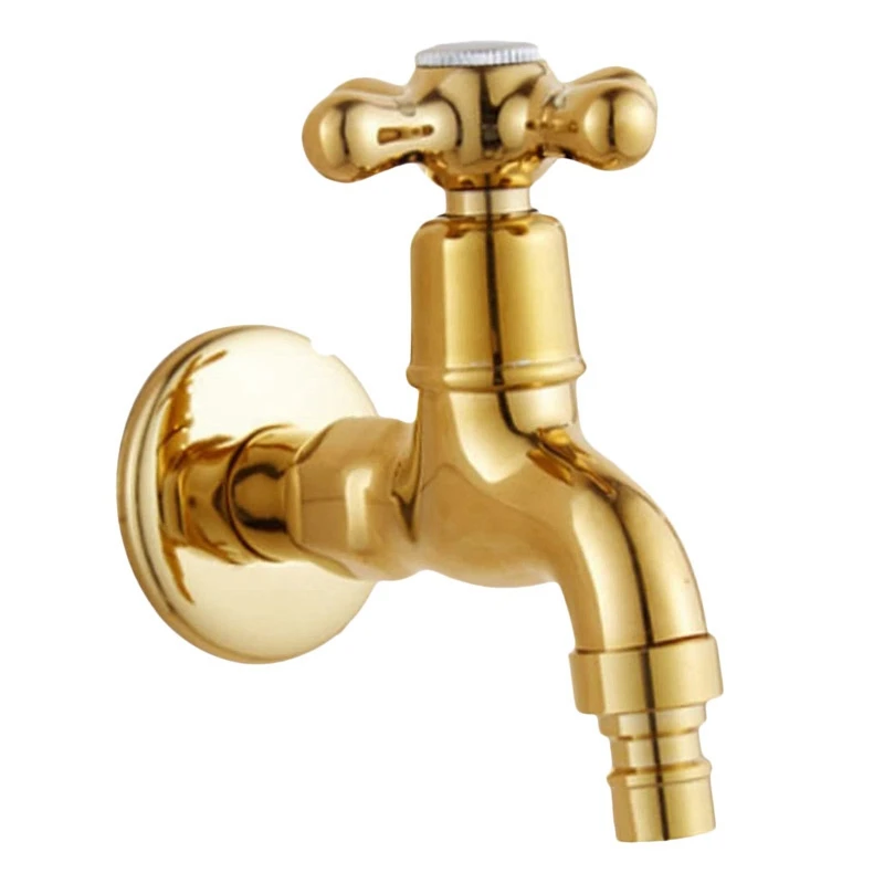 

Single Cold Faucet Wall Mounted Outdoor Garden Washing Machine Bath Tub Tap Faucet Chrome Gold - Gold