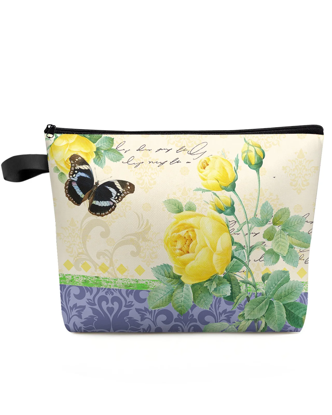 

Antique Plant Flower Butterfly Yellow Rose Makeup Bag Pouch Travel Essentials Women Cosmetic Bags Organizer Storage Pencil Case