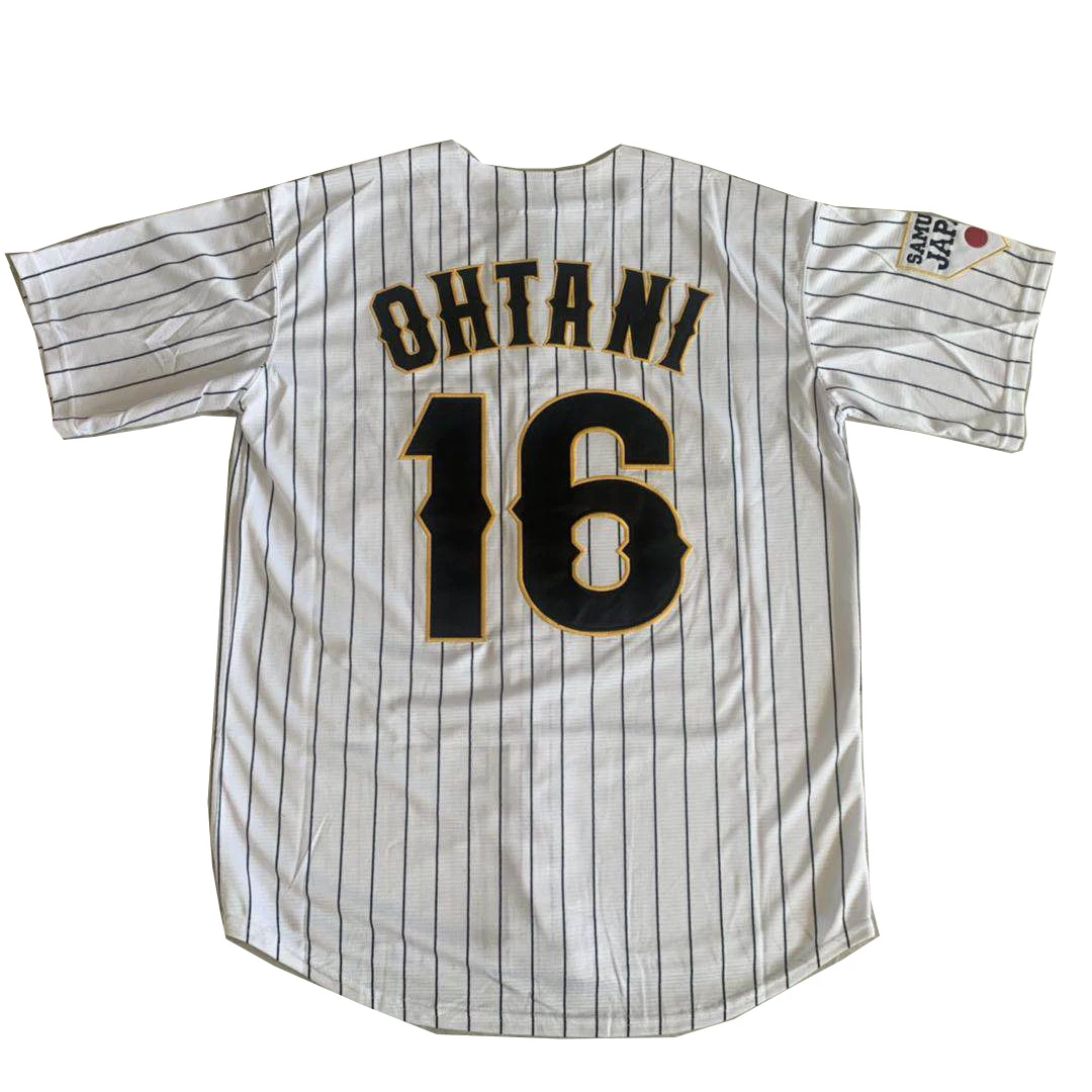 BG baseball jerseys Japan 16 OHTANI jerseys Outdoor sportswear Embroidery sewing White stripes black Hip-hop Street culture 2020