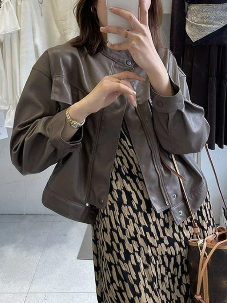 Black Biker Zipper Leather Jacket Women High Street Korean Fashion Outerwear Chic Tops Female Casual Loose Moto Coat Autumn 2022