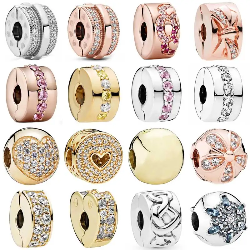 

Sparkling Lines & Pink Shining Path Bow Heart Of Luxury Clip Beads Fit Europe 925 Sterling Silver Charm Bracelet Jewelry