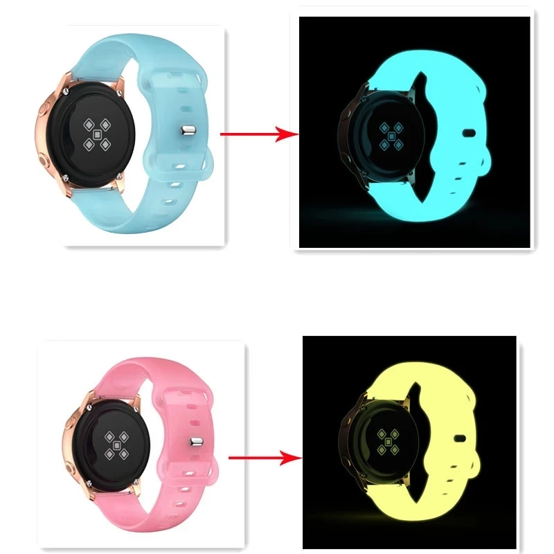 20mm Glow in The Dark Silicone Strap For Samsung Galaxy Watch 5/4 40mm 44mm/5 Pro 45mm/4 Classic 42 46mm/Wrist Band Accessories
