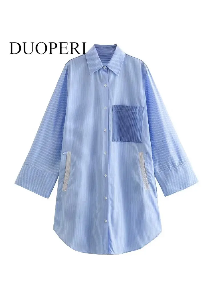 

Платье-рубашка DUOPERI женское однобортное, модное мини-платье в стиле пэчворк, винтажное шикарное с воротником с лацканами и длинными рукавами