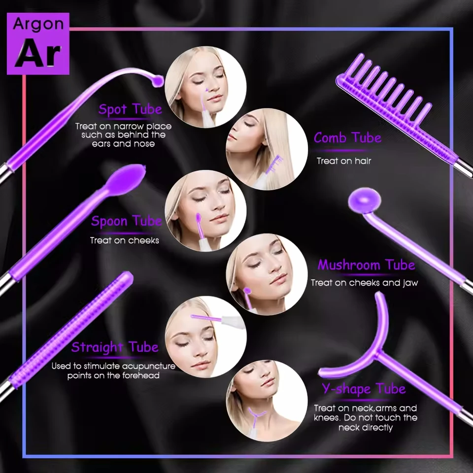 Высокочастотная электродная палочка 6 в 1 неоновая электротерапевтическая