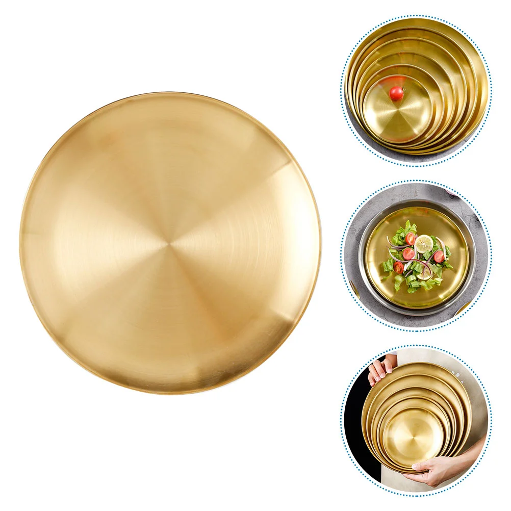 

Plate Plates Steel Dish Stainless Serving Round Dinner Metal Gold Tray Salad Dishes Fruit Platter Mini Camping Ceramic Snack