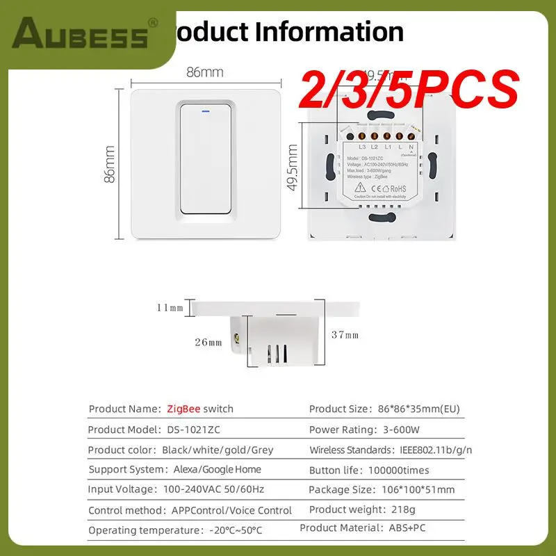 

2/3/5PCS 1/2/3 Gang Timer Push Button Switches Tuya Zigbee Tuya Zigbee Smart Switch Works With Alexa Google Home