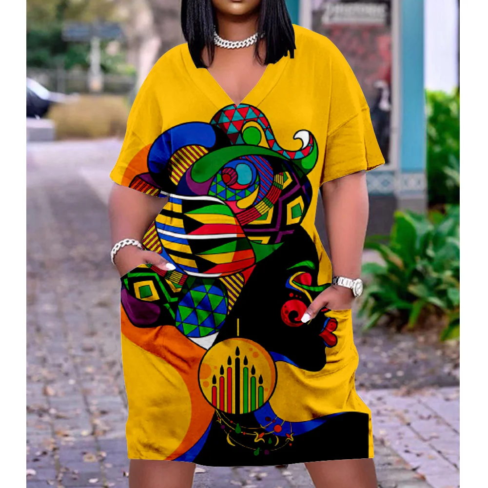 

Модное платье в народном стиле, сексуальное элегантное летнее женское платье с v-образным вырезом и принтом, миди в стиле бохо, с коротким ру...