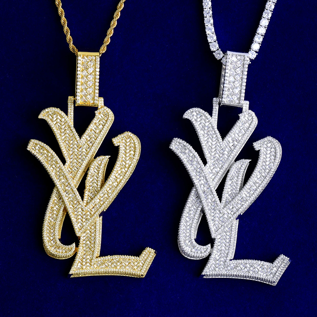 Фото Кулон-буква Bubble Letter Iced Out YVL для мужчин, позолоченный, с кубическим цирконием 5А, в стиле хип-хоп №5