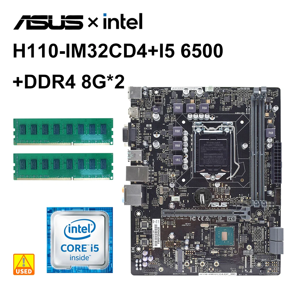 

Комплект материнской платы H110 для ASUS H110-I/M32CD4 с i5 6500 + DDR4 8G * 2 1151, комплект материнской платы HDMI USB3.0 MicroATX