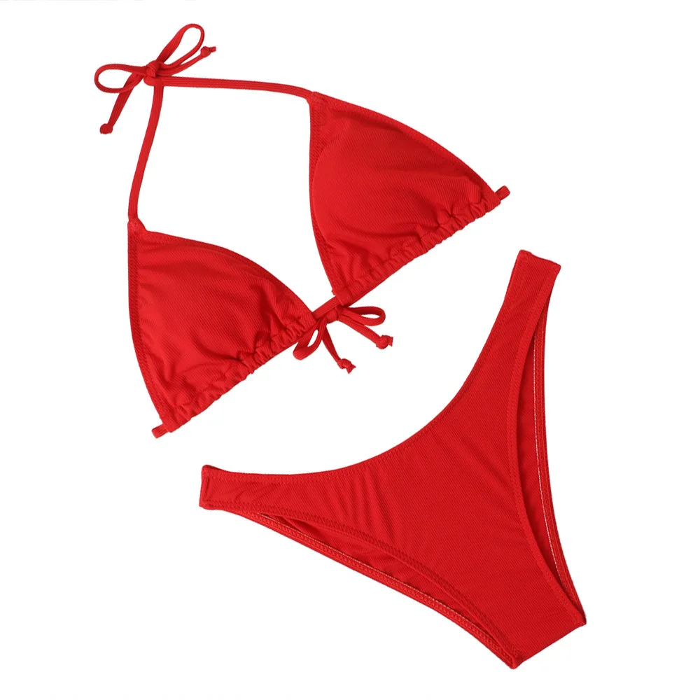 

Модный однотонный комплект бикини 2022 новый сексуальный купальник на шнуровке с высокой талией комплект из 2 предметов женский купальник