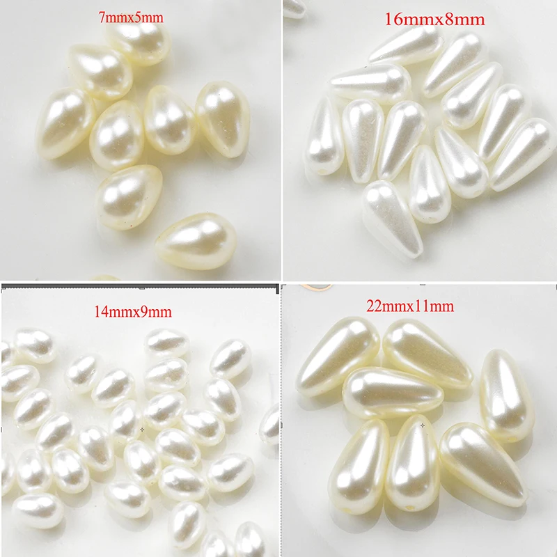 

FLTMRH 5mmx7mm 10mmx6mm 12mmx6mm ABS Tear Drop Beads White/Ivory Imitation Pearl Beads For DIY Jewelry Making Indian Beads