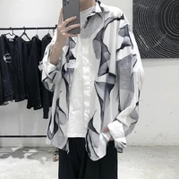 mens fashion printed shirts spring and autumn versatile hip hop long sleeve button shirts korean style clothes hawaiian shirt