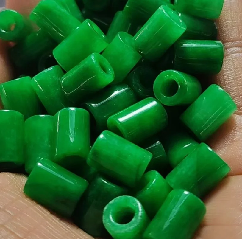 

5pc Natural Green Jade Hollow Cylinder Beads For Jewelry Making Diy Bracelet Charms Necklace Pendant Jadeite Bead Diy Accessorie