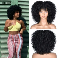 short hair kinky curly afro wigs with bangs for women 10 synthetic african glueless cosplay heat resistant wigs hihoo