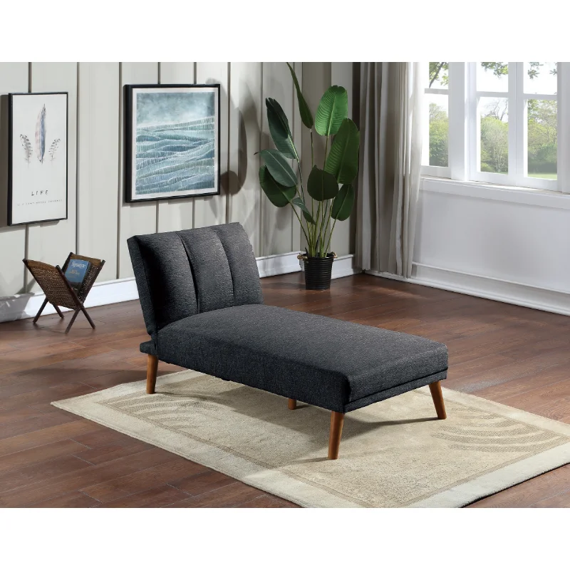 

Black Polyfiber Adjustable Chaise Bed Living Room Solid Wood Legs Plush Couch Black Plywood [US Stock]