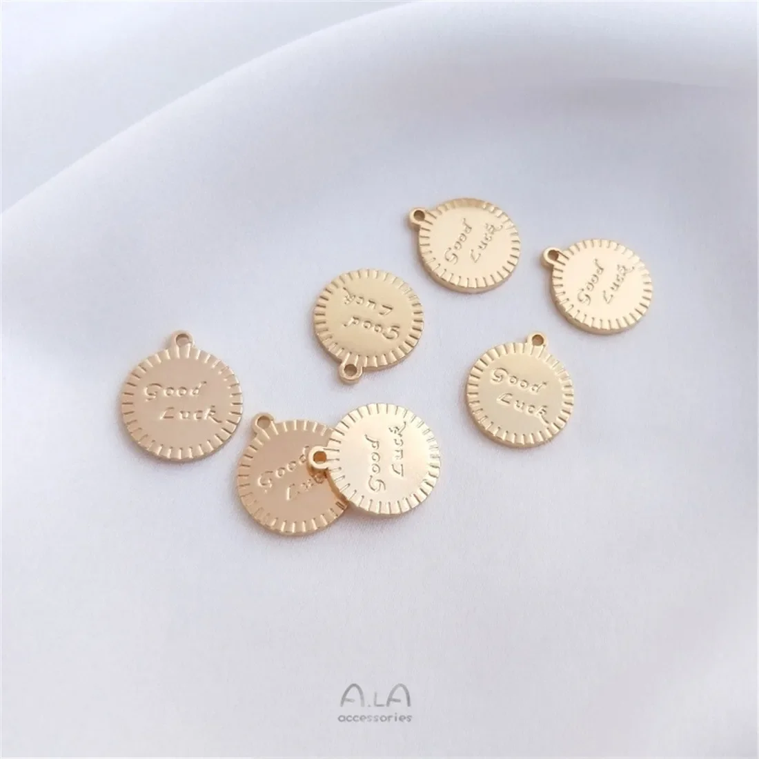 Подвесная бирка из 14-каратного золота круглая кулон GoodLuck ожерелье ручной работы