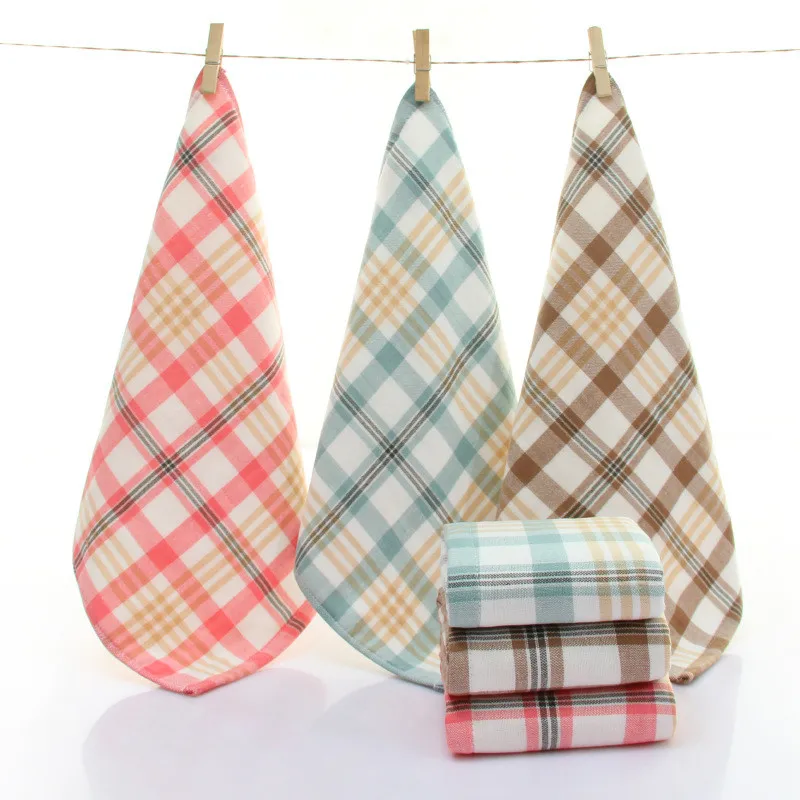 

1Pc 34x34cm Classical Plaid 100% Cotton Soft Absorbent Square Bathroom Adult Children Face Towel