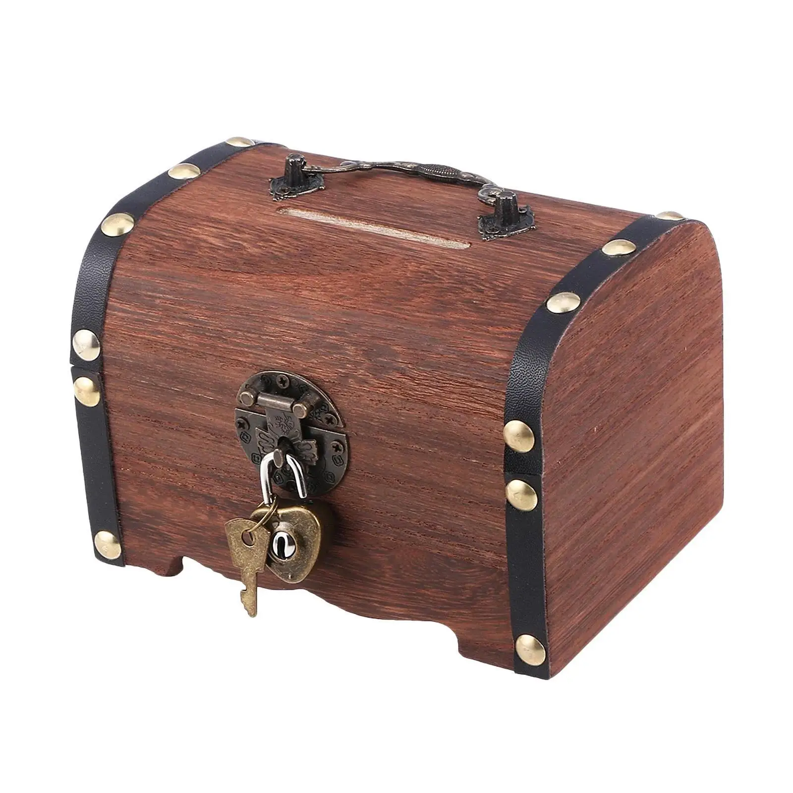 

Wooden Treasure Chest Retro Money Storage Box Case Coin Piggy Bank Organizer