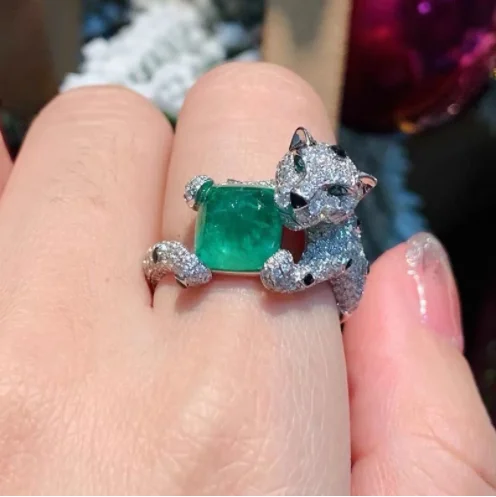 

Color treasure French luxury leopard grandmother ring female opening adjustable index finger ring temperament