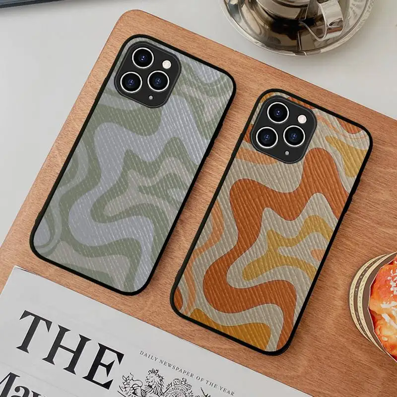 

YNDFCNB Liquid Swirl Abstract Pattern in Beige and Sage Green Phone Case Hard Leather Case for iPhone 11 12 13 Mini Pro Max 8 7