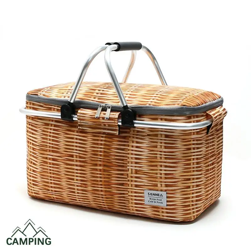 

Insulated Picnic Basket Portable Collapsible Grocery Bags Leakproof Cooler with Aluminium Handle High Capacity Camping Travel