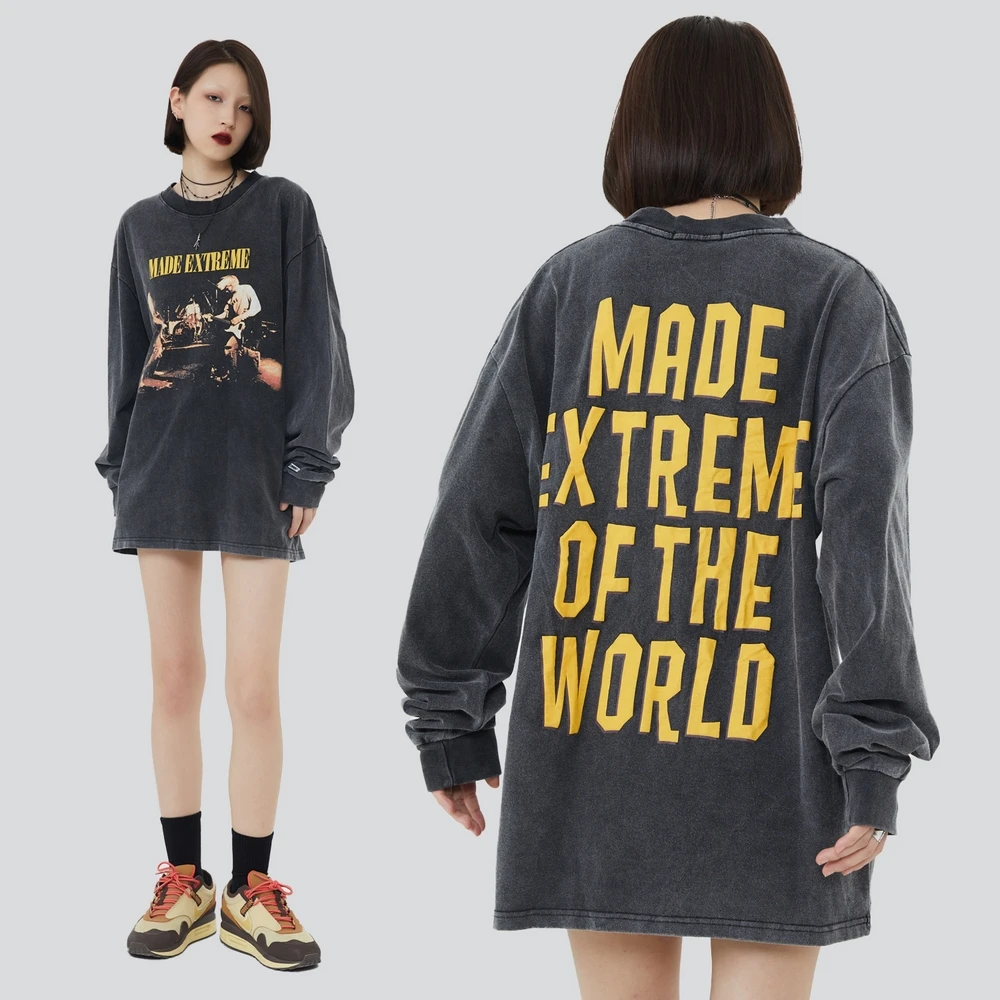 

Rock And Roll Streetwear T-Shirt Women And Men Harajuku Graphic T Shirt 2022 Autumn Cotton Washed Full Sleeve Oversized Clothing