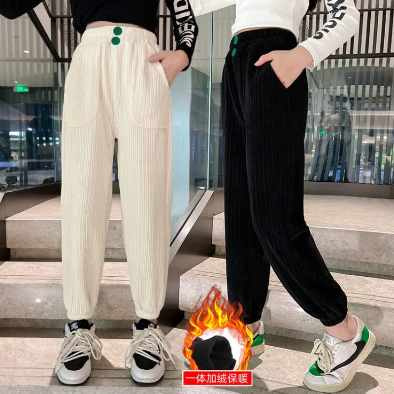 

Children Winter Warm Pants Baby Kids Fashion Autumn Plush Thick Pencil Trousers 4-14Y Teenagers Outfits Loose Leg Casual Outfits