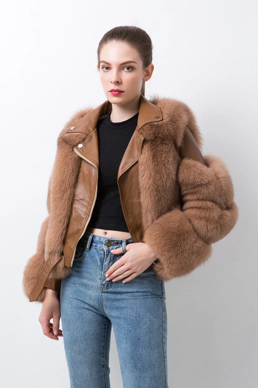 Women Winter Real Fox Fur Coats Real Fur Jacket Ladies Real Leather Warm Soft Overcoats Genuine Sheepskin Luxury Fur Outerwears