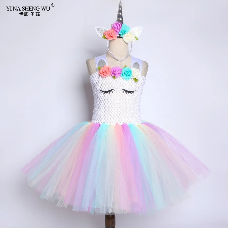 

Детское платье-пачка с единорогом, с цветами