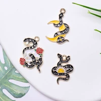 10pcs mixed alloy drop oil skull enamel charm pendant black snake necklace bracelet earring diy handmade jewelry accessories set