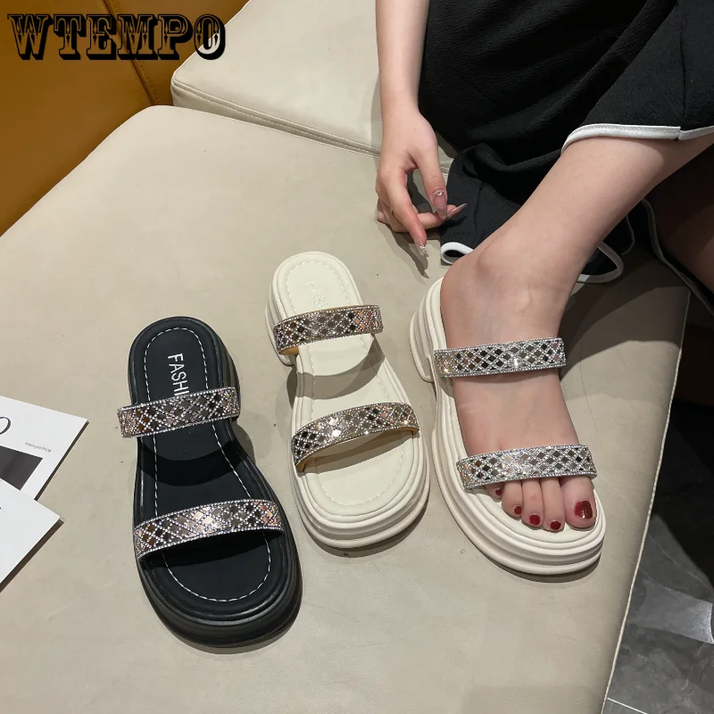 WTEMPO Rhinestone Slippers Women Summer Shoes Ladies Fashion Beach Slides Girls Casual Comfortable Flip Flops Flats Dropshipping