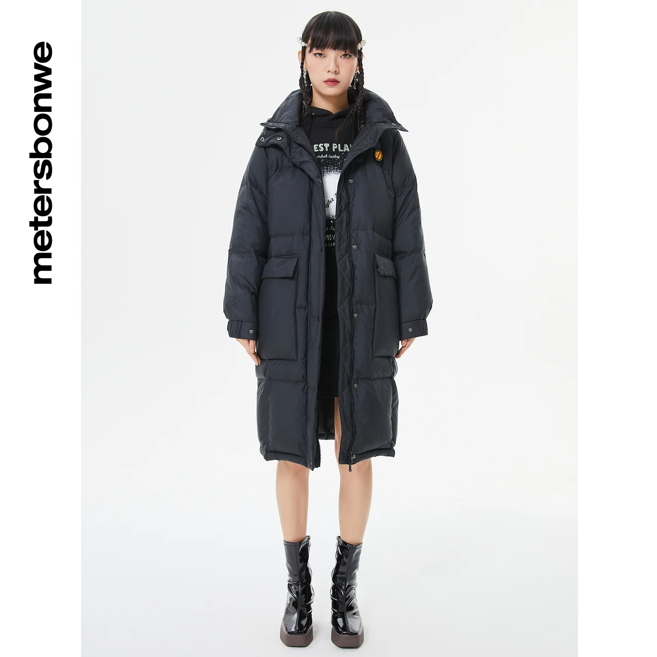 Metersbonwe Long Down Jacket Women Thick Winter Coat Female Detachable Hooded Down Coat Fashion Outerwear Warm Jackets Coat