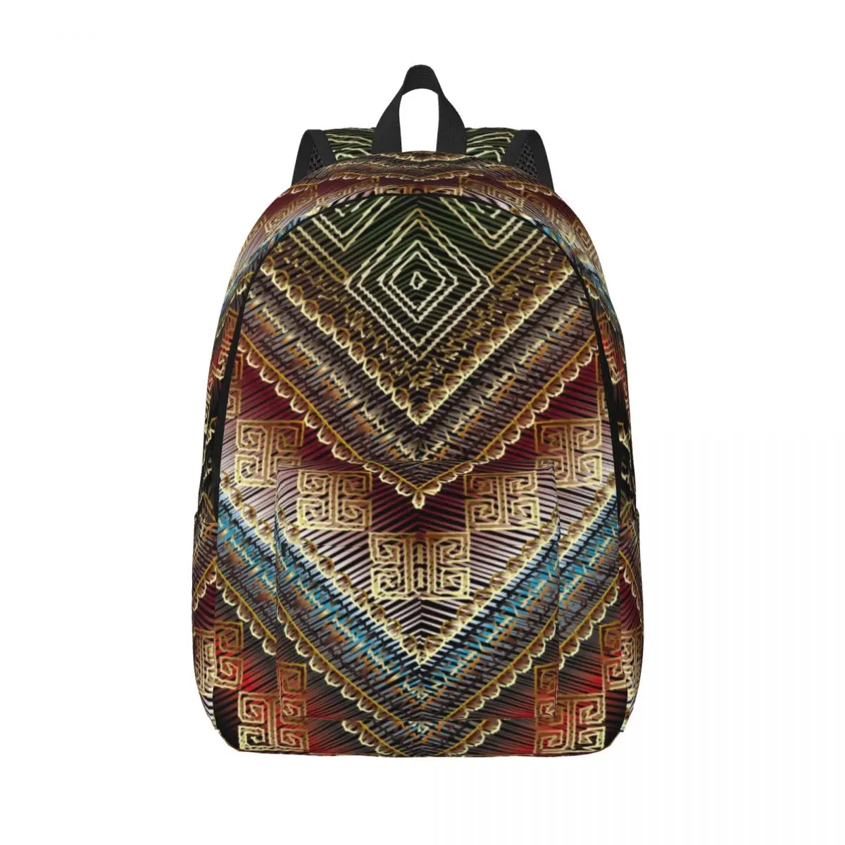 

Men Women Backpack Large Capacity School Backpack for Student Striped Tribal Embroidery School Bag