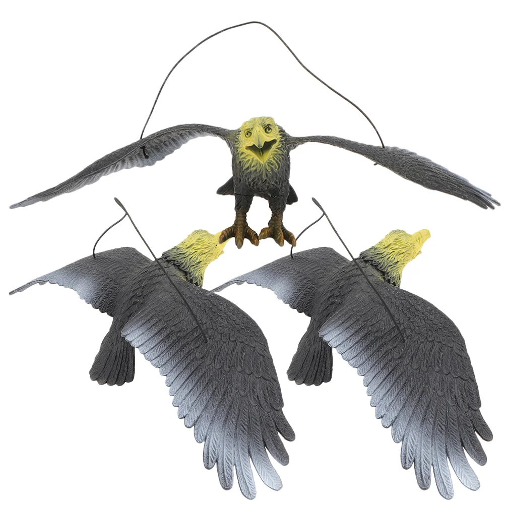 

3 Pcs Plastic Eagle Ornament Toys Decoy Decor Statue Realistic Bird Deterrentler Frighten Birds