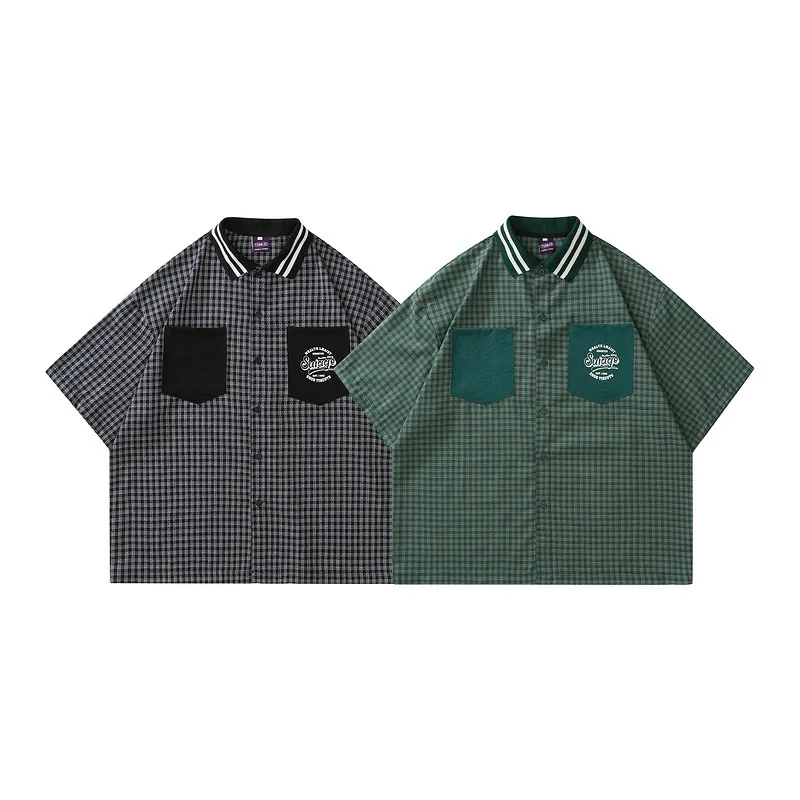 

American street Vintage Plaid loose shirt short sleeve summer