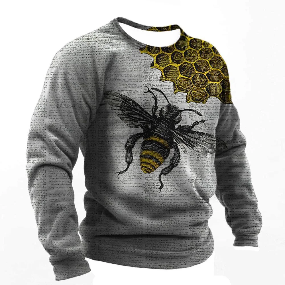 Купи 2022 New Men's T-Shirts Bee Print Long Sleeve Tops Men's T-Shirts Oversized Outline Clothing Streetwear Fashion Design Apparel за 216 рублей в магазине AliExpress