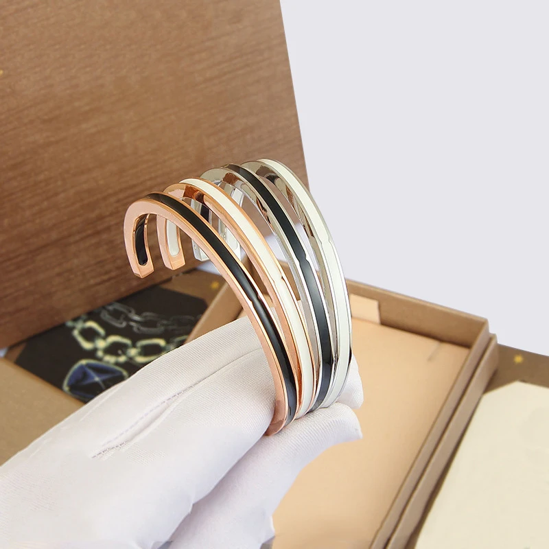 

Women Girl Titanium Steel Enamel Bangle Stylish Stainless Cuff Bracelet for Lady