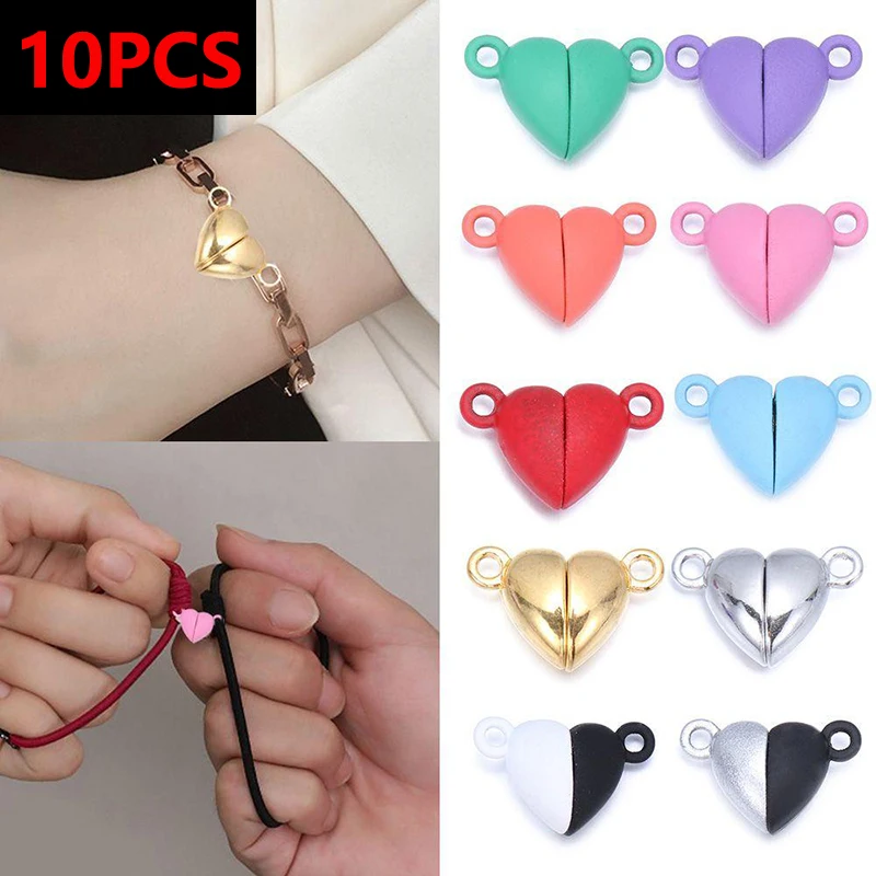 

10sets Strong Love Heart Round Magnetic Clasps Fit Rhodium End Clasp Connectors Component for Making Bracelet Necklace Jewelry
