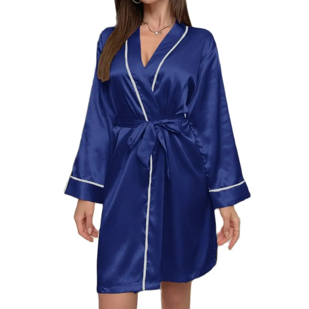 

Women'S Nightgown Spa Wedding Bridal Robes Satin Kimono Sleepwear Lady Girls Silky Pajamas V-Neck Sexy Casual Bathrobe