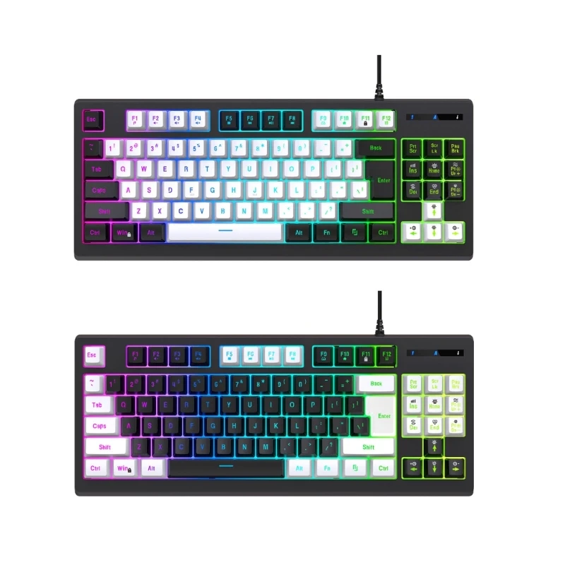 

RGB Lighting Keyboards Gaming Keypad 87 Keys USB Corded Thin Film Keyboard Backlit Mechanical Feel 25 Keys Conflict Free