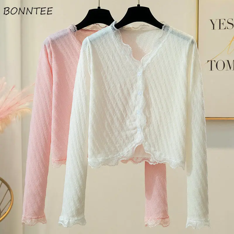 

Shirts Women Lace Sexy Daily Sun-proof Thin Fashion Lovely All-match Simple Korean Style Summer Cozy Minority Lady Popular Sweet